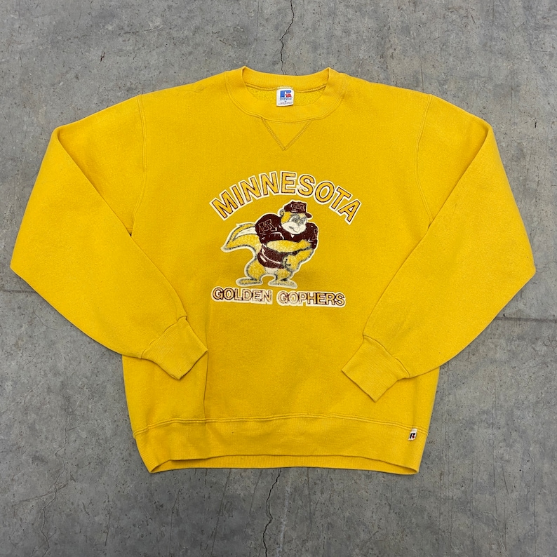 1980S Russell University Of Minnesota Flock Print Crewneck Sweatshirt Full Size, Football Lover Gifts