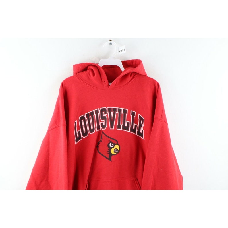 90S Mens Xl Faded University Of Louisville Spell Out Hoodie Sweatshirt, Vintage Mens Hoodie, 1990S - Image 2