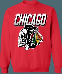 Chicago Blackhawks SKULL Retro NHL Sweatshirt Hoodie TShirt For Hockey Lovers