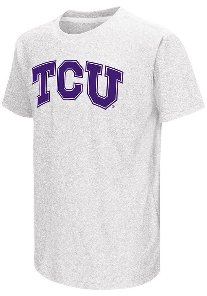Colosseum Tcu Horned Frogs Youth White Graham Short Sleeve T-Shirt, University Football Fan Shirt, Tcu Student Gifts