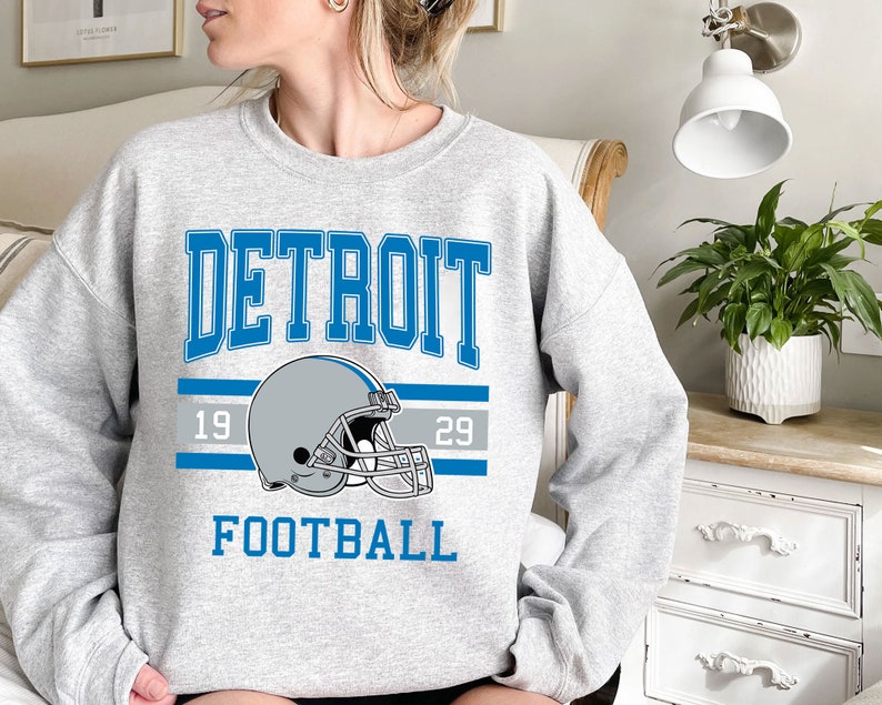 Detroit Football Sweatshirt, Vintage Style Detroit Football Crewneck Sweatshirt, American Football Shirt, NFL Shirt - Image 2