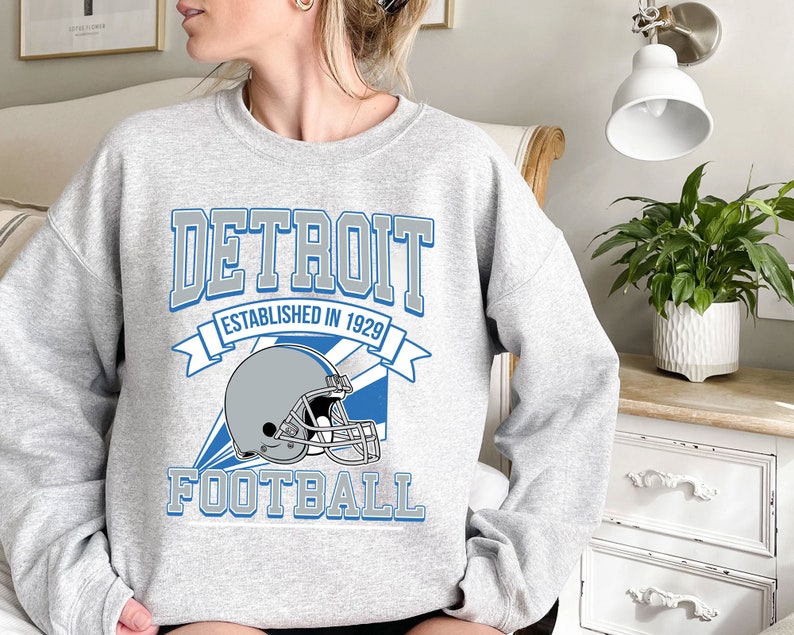 Detroit Football Team Sweatshirt, Retro Detroit Football Crewneck Sweatshirt, American Football Shirt, NFL Shirt - Image 2