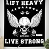 Gym Banner Tapestry Winged Skull Barbell, Motivational Fitness Inspiration Flag