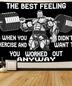 Home Gym Decor Flag Banner Tapestry Motivational Quotes The Best Feeling, Workout room decor