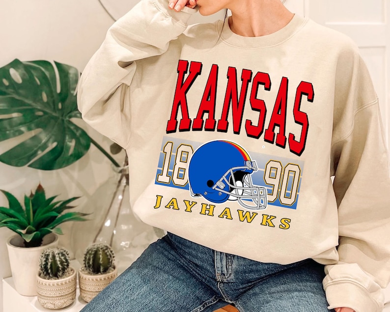 Kansas Football Crewneck Sweatshirt, Kansas Football Sweatshirt, Football Fan Shirt, University Football Fan Shirt - Image 2