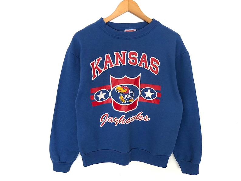 Kansas Jayhawks Football Team Rugby Spellout Pullover Jumper Sweatshirt Nice Design Vintage 80S 90S