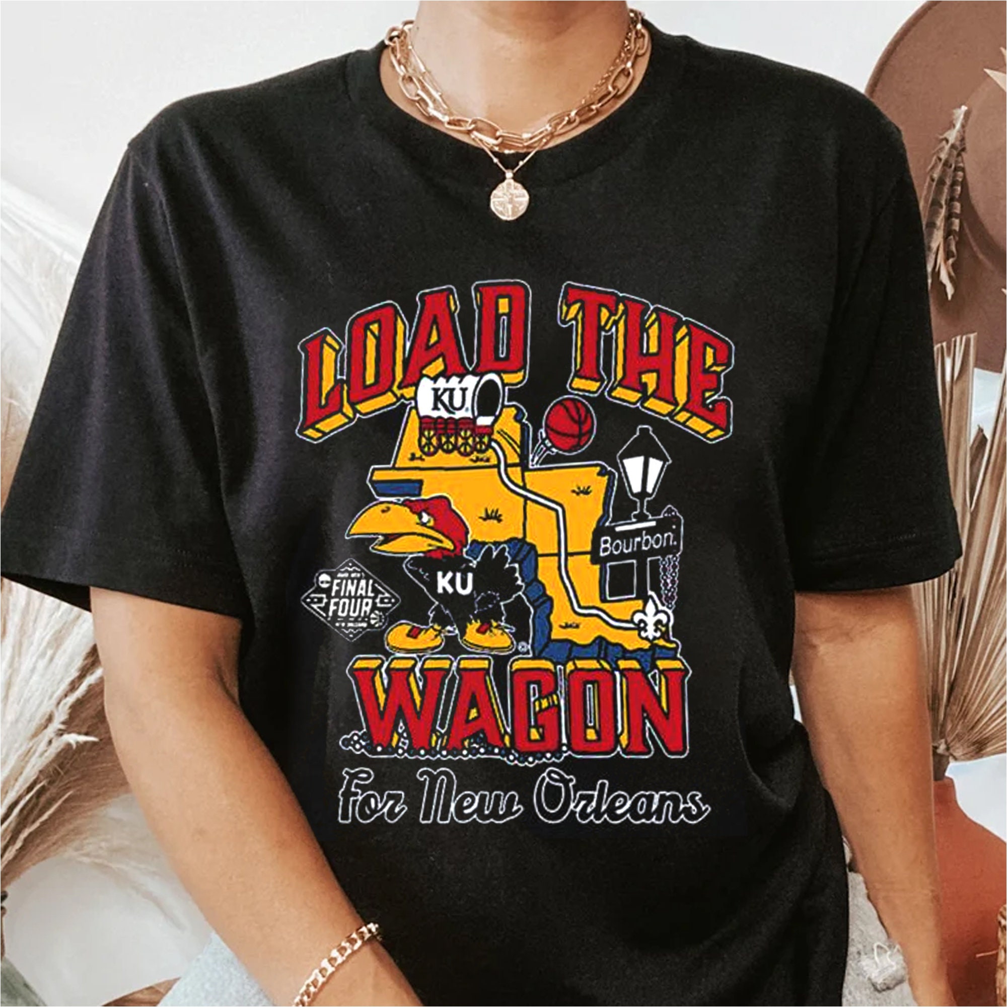 Kansas Jayhawks Load The Wagon For New Orleans 2022 Shirt, Kansas Basketball Shirts - Image 2