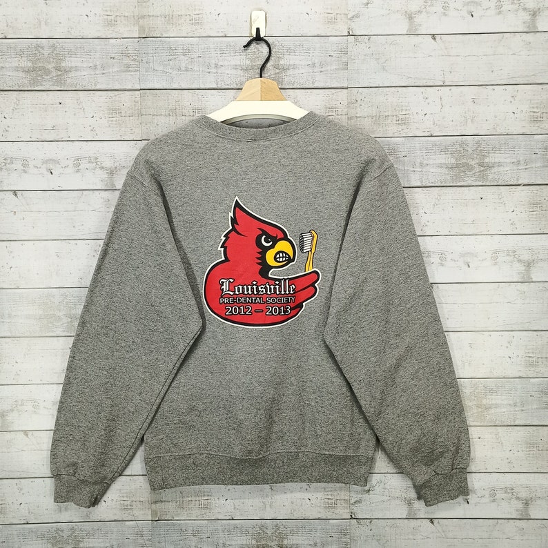 Louisville Predental Sweatshirt, Vintage Crewneck Cardinal Red Bird Sweater Shirt Hoodie Full Size