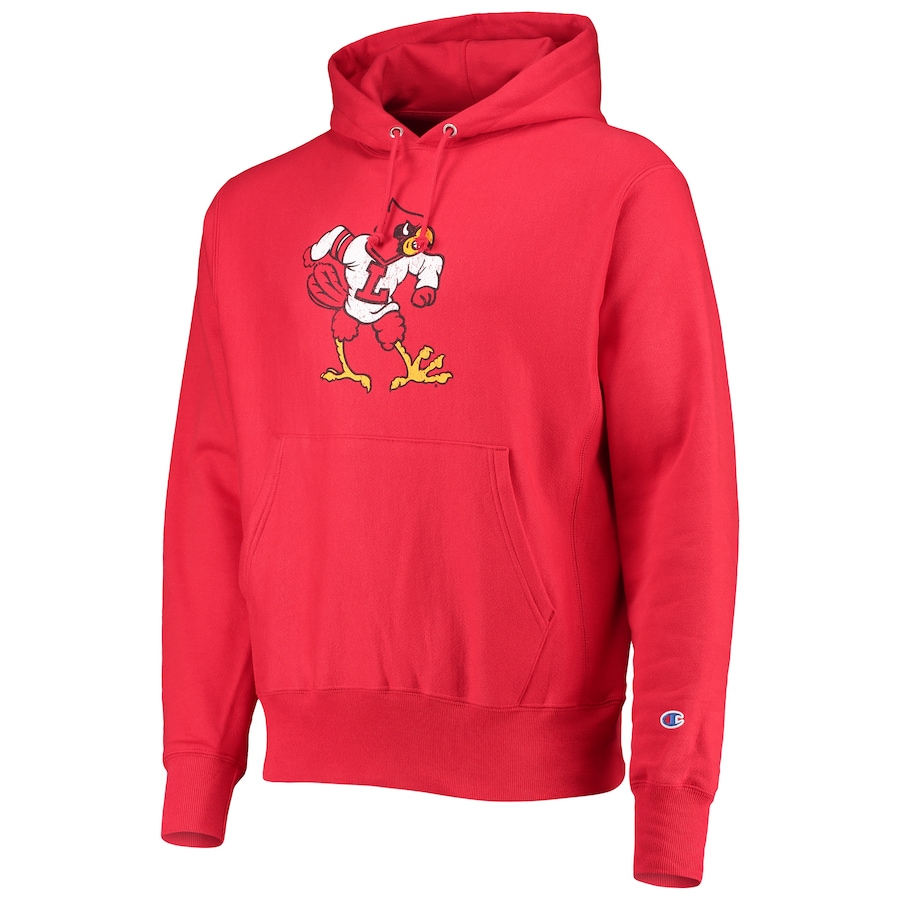Men'S Champion Red Louisville Cardinals Vault Logo Reverse Weave Pullover Hoodie Sweatshirt Shirt Full Size