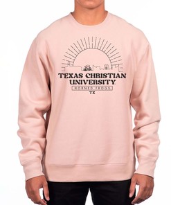 Men'S Pink Tcu Horned Frogs Premium Heavyweight Pullover Sweatshirt, University Football Fan Shirt, Tcu Student Gifts