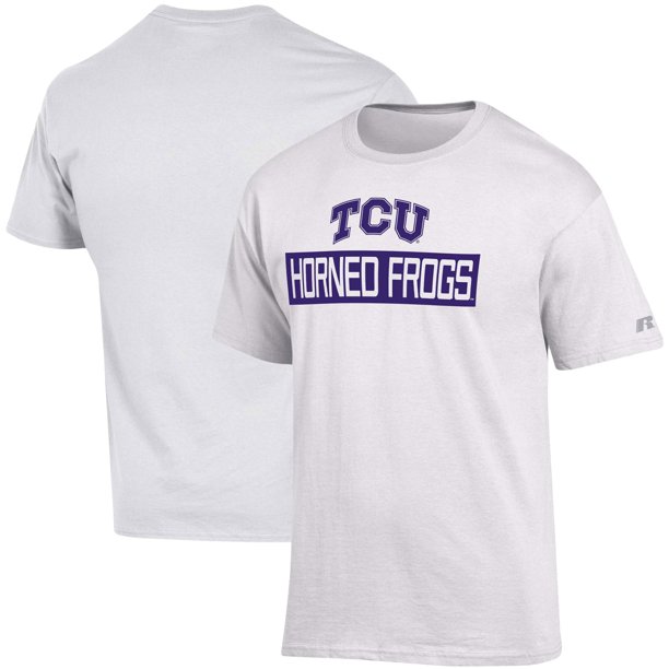 Men'S Russell Athletic White Tcu Horned Frogs Secondary Color T-Shirt, University Football Fan Shirt, Tcu Student Gifts
