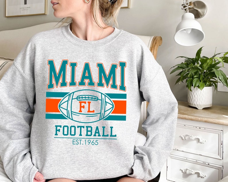 Miami Football Sweatshirt, Vintage Retro Miami Football Shirt for NFL Fans - Image 2