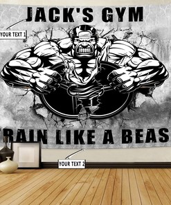 Personalized Bodybuilding Home Gym Decor Muscle Man Banner Flag Tapestry, Workout room decor