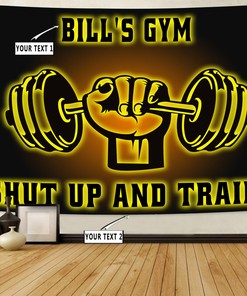 Personalized Gym Banner Flag Tapestry Bodybuilding Home Gym Dumbbell Weightlifting, Gym Flags