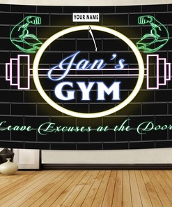 Personalized Home Gym Decor Banner Flag Tapestry Motivational Quotes, Gym Flags