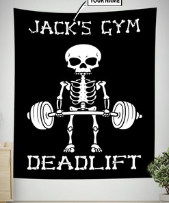 Personalized Weightlifting Banner Flag Tapestry Home Gym Decor Funny Skull Wall Art, Workout room decor