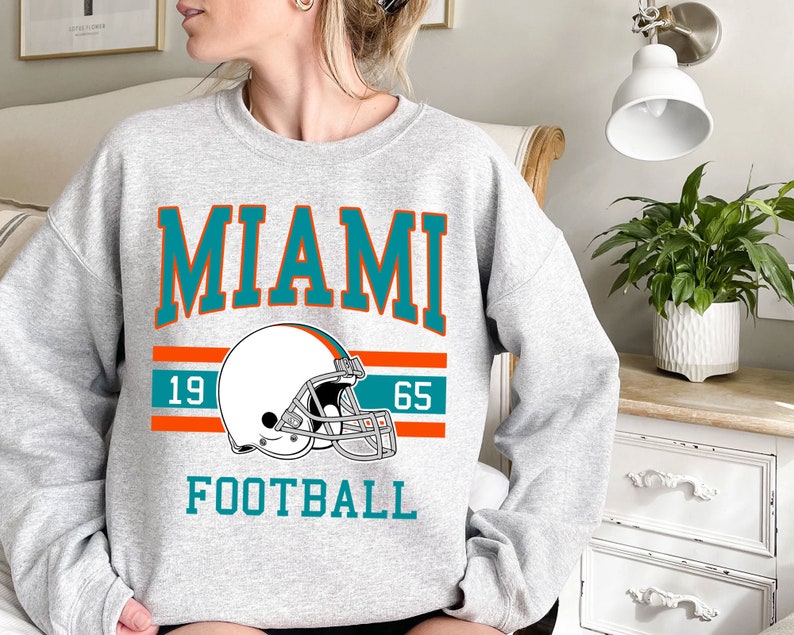 Retro Miami Football Crewneck Sweatshirt Hoodie Shirt for NFL Fans - Image 2
