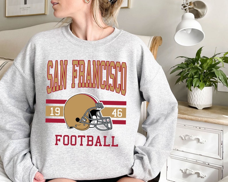 San Francisco Football Sweatshirt, Vintage Retro San Francisco Football Shirt for NFL Fans - Image 2