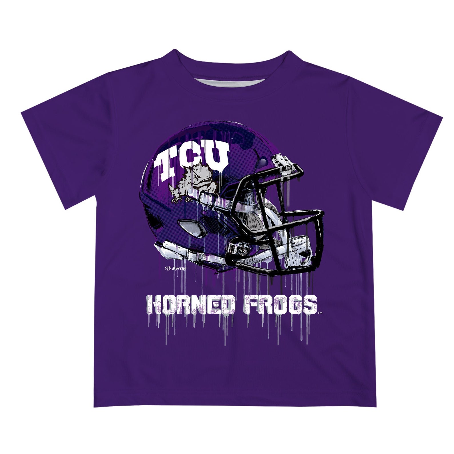 Tcu Horned Frogs Original Dripping Football Helmet T-Shirt By Vive La Fete, University Football Shirt, Tcu Student Gifts