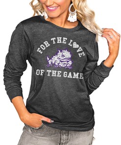 Tcu Horned Frogs Women'S For The Love Luxe Boyfriend Long Sleeve T-Shirt, University Football Fan Shirt