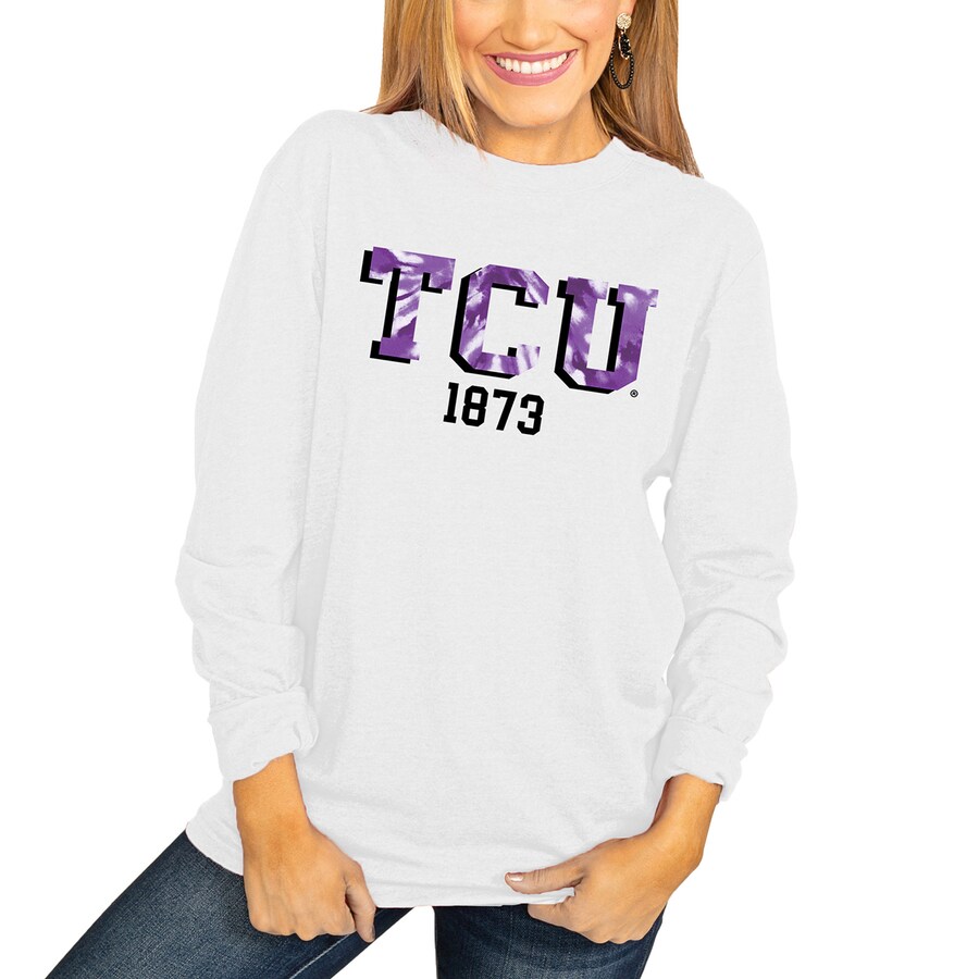 Tcu Horned Frogs Women'S No Time To Tie Dye Long Sleeve T-Shirt, University Football Fan Shirt, Tcu Student Gifts