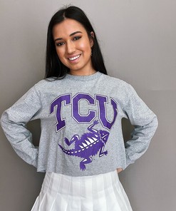 Tcu Open Back Crop Long Sleeve Tee Tcu Shirt Sweatshirt Reprinted Full Size Gifts For Ncaa Fans, Tcu Student Gifts