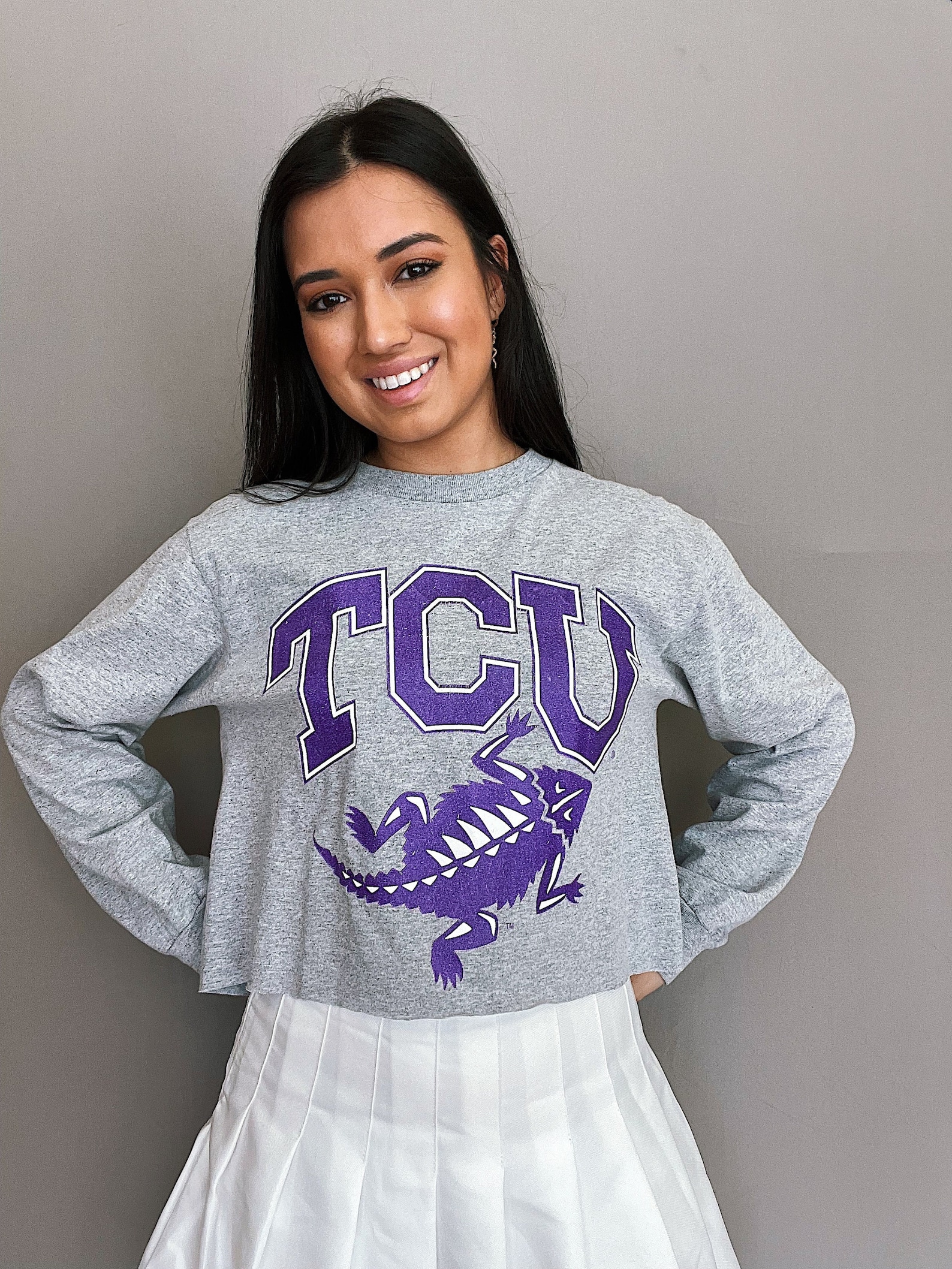 Tcu Open Back Crop Long Sleeve Tee Tcu Shirt Sweatshirt Reprinted Full Size Gifts For Ncaa Fans, Tcu Student Gifts