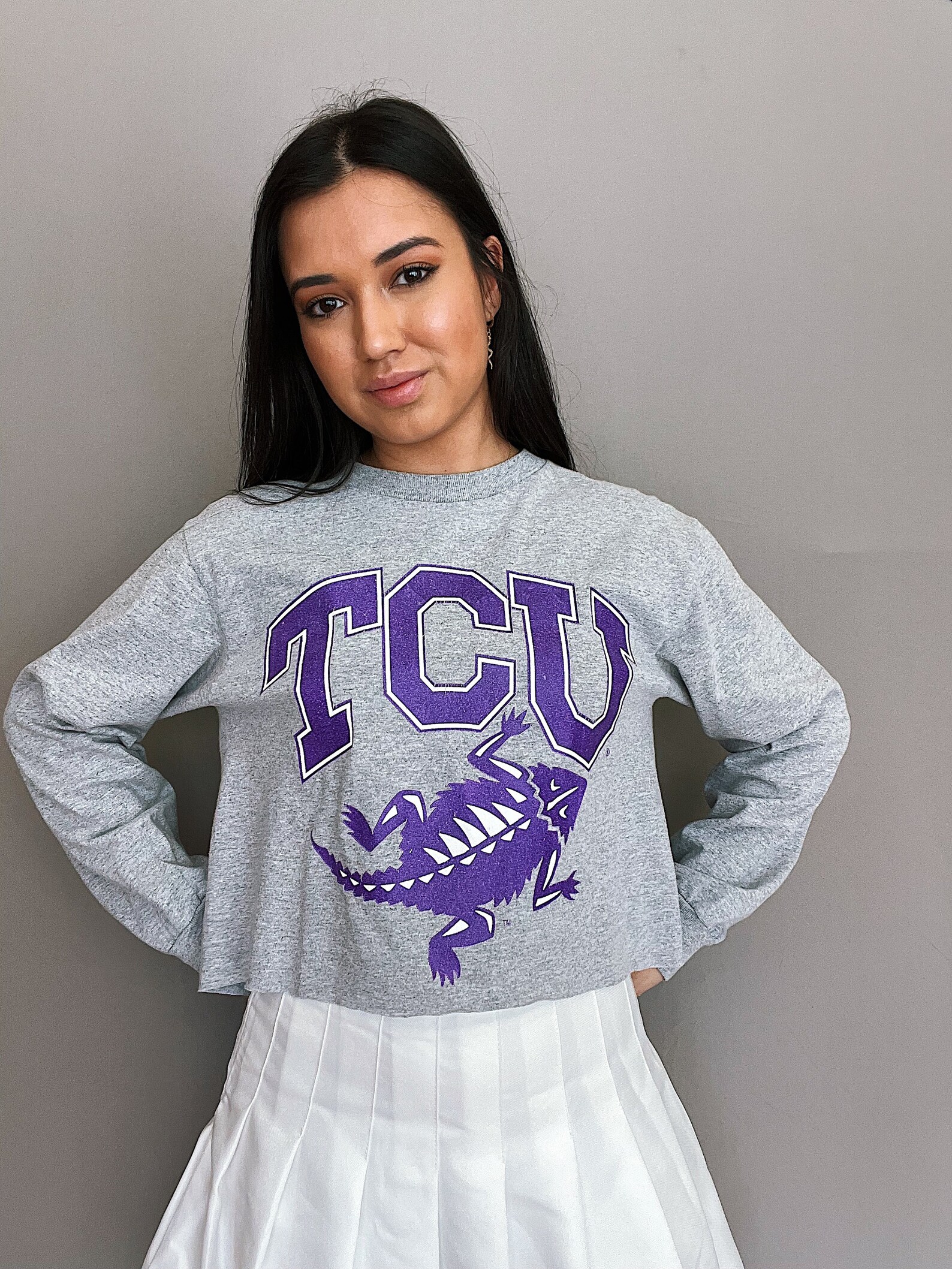 Tcu Open Back Crop Long Sleeve Tee Tcu Shirt Sweatshirt Reprinted Full Size Gifts For Ncaa Fans, Tcu Student Gifts - Image 3