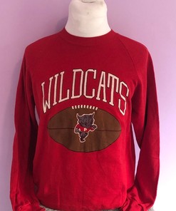 Vintage 1980s Wildcats Football Sports 80s Red Crewneck Unisex Sweatshirt Hoodie Shirt