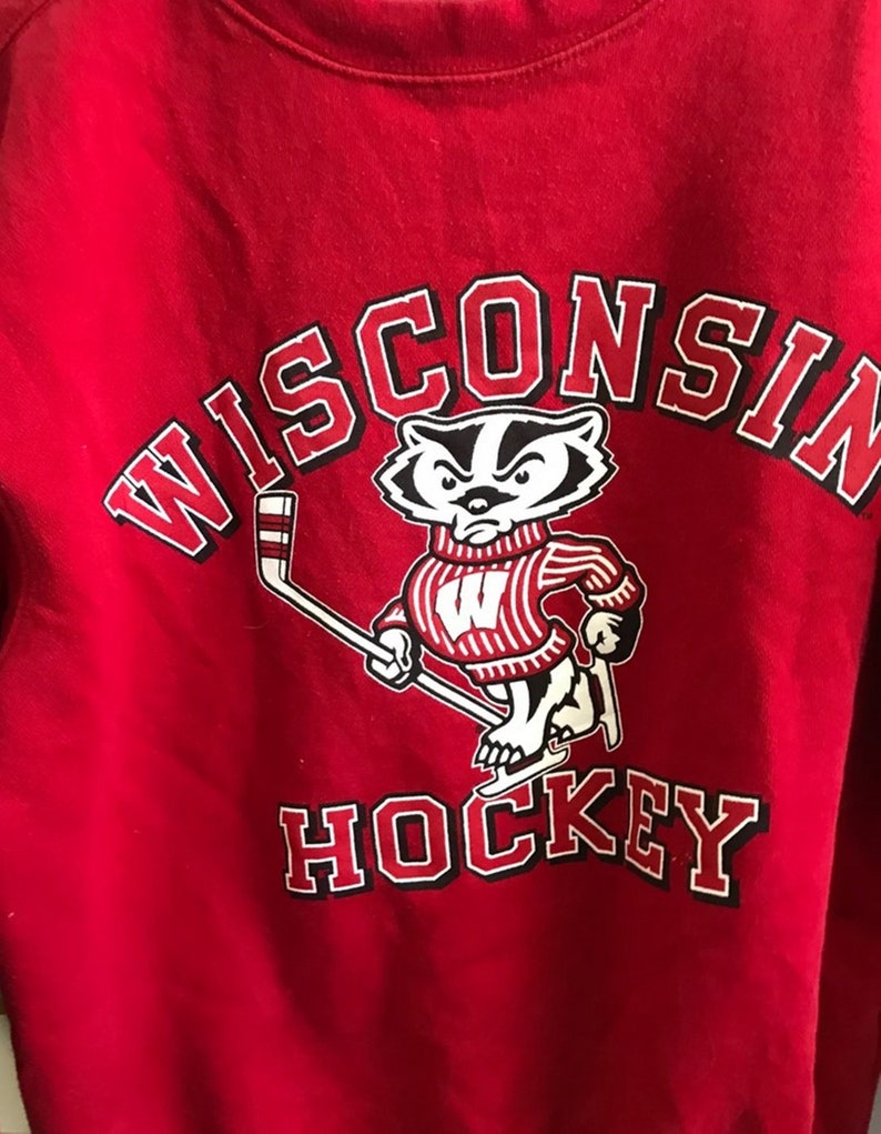 Vintage 1990s Wisconsin hockey Sweatshirt, Vintage 90s Shirt, T shirt, Hoodie - Image 2