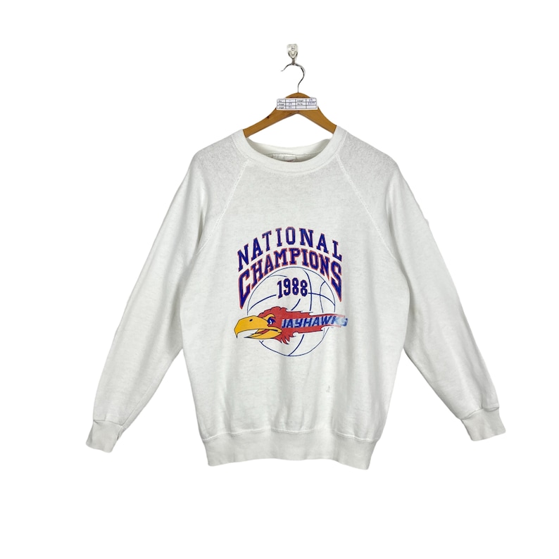 Vintage 80S Kansas Jayhawks Sweatshirt, National Champion 1988 Baseball University Of Kansas Sweatshirt