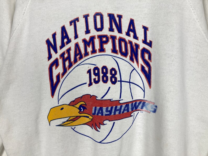 Vintage 80S Kansas Jayhawks Sweatshirt, National Champion 1988 Baseball University Of Kansas Sweatshirt - Image 2