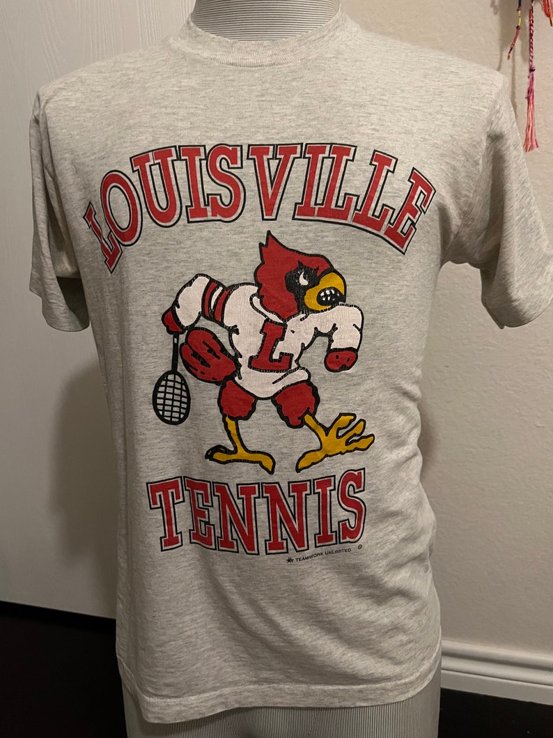 Vintage 80'S Louisville Cardinals Tennis University Football Hoodie Sweatshirt - Image 2