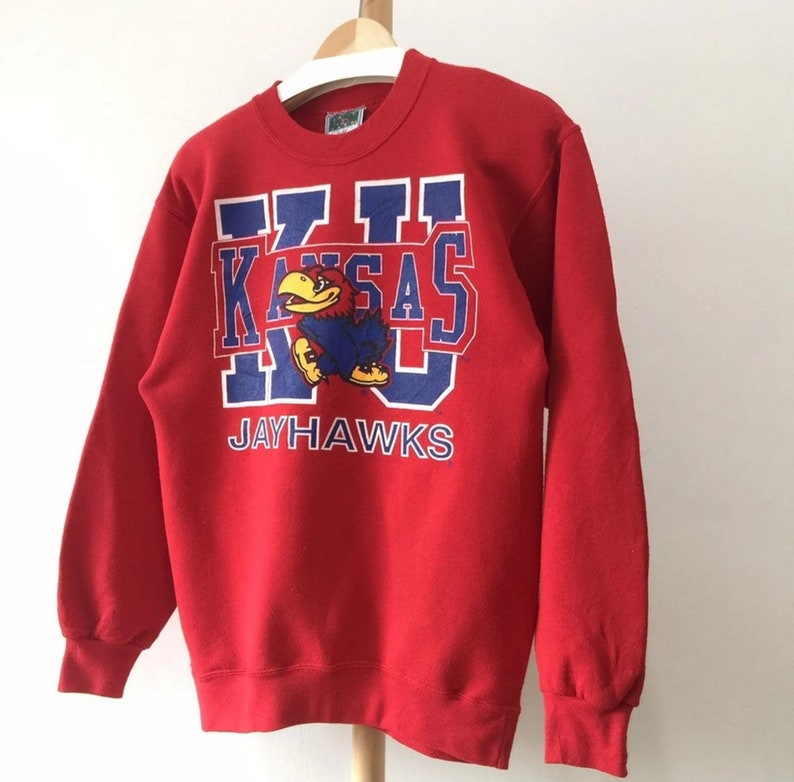 Vintage 90S Kansas University Jayhawks Crewneck Sweatshirt, Kansas Jayhawks Hoodie