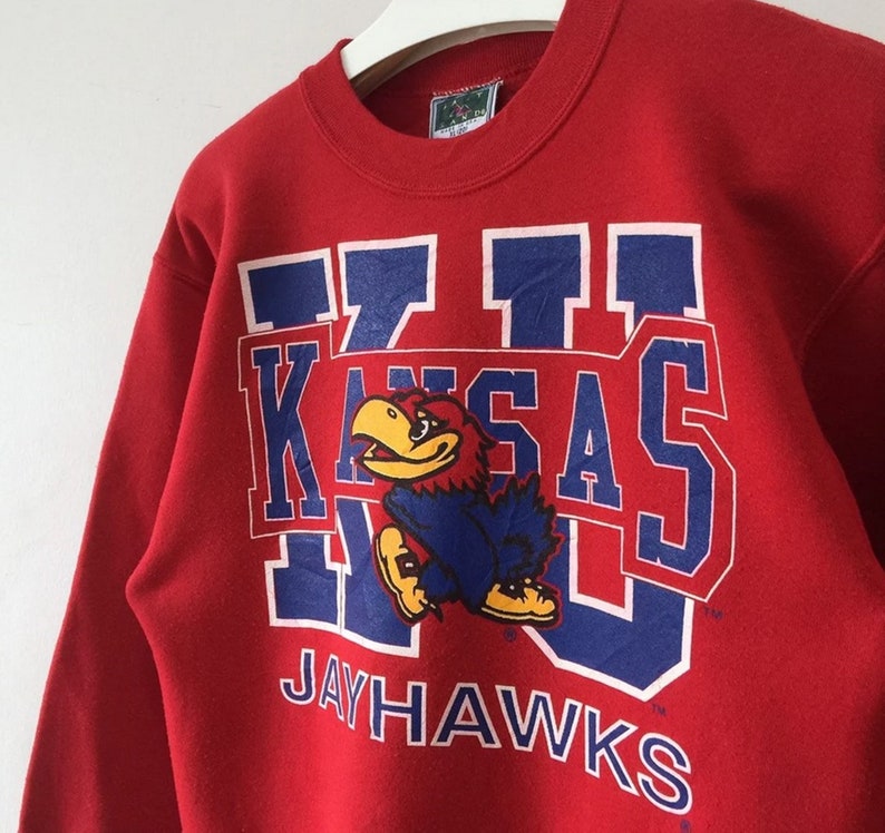 Vintage 90S Kansas University Jayhawks Crewneck Sweatshirt, Kansas Jayhawks Hoodie - Image 2