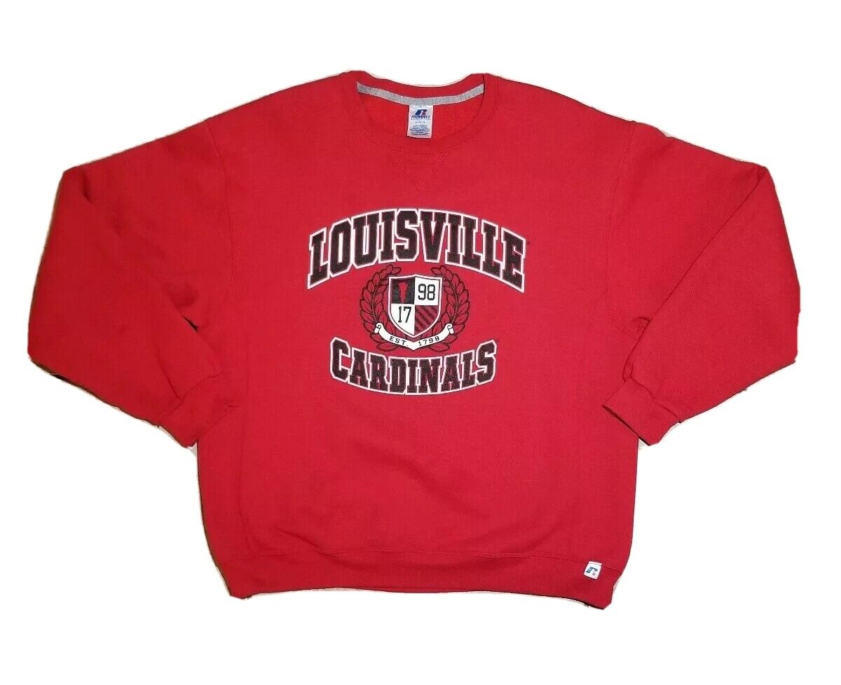 Vintage 90S Louisville Cardinals Russell Athletic Red Crewnek Sweatshirt Shirt Hoodie Full Size