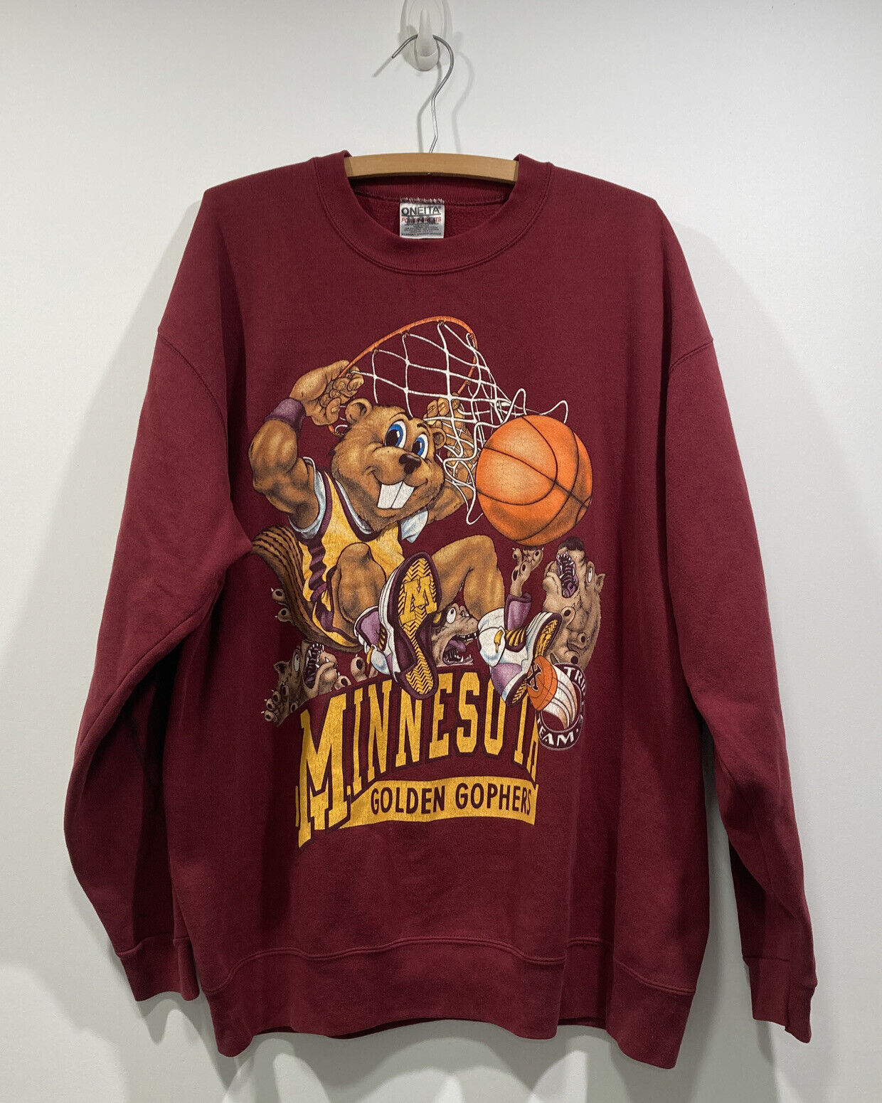 Vintage 90’S Minnesota Golden Gophers Crewneck Sweatshirt Full Size, University Football Fan Shirts