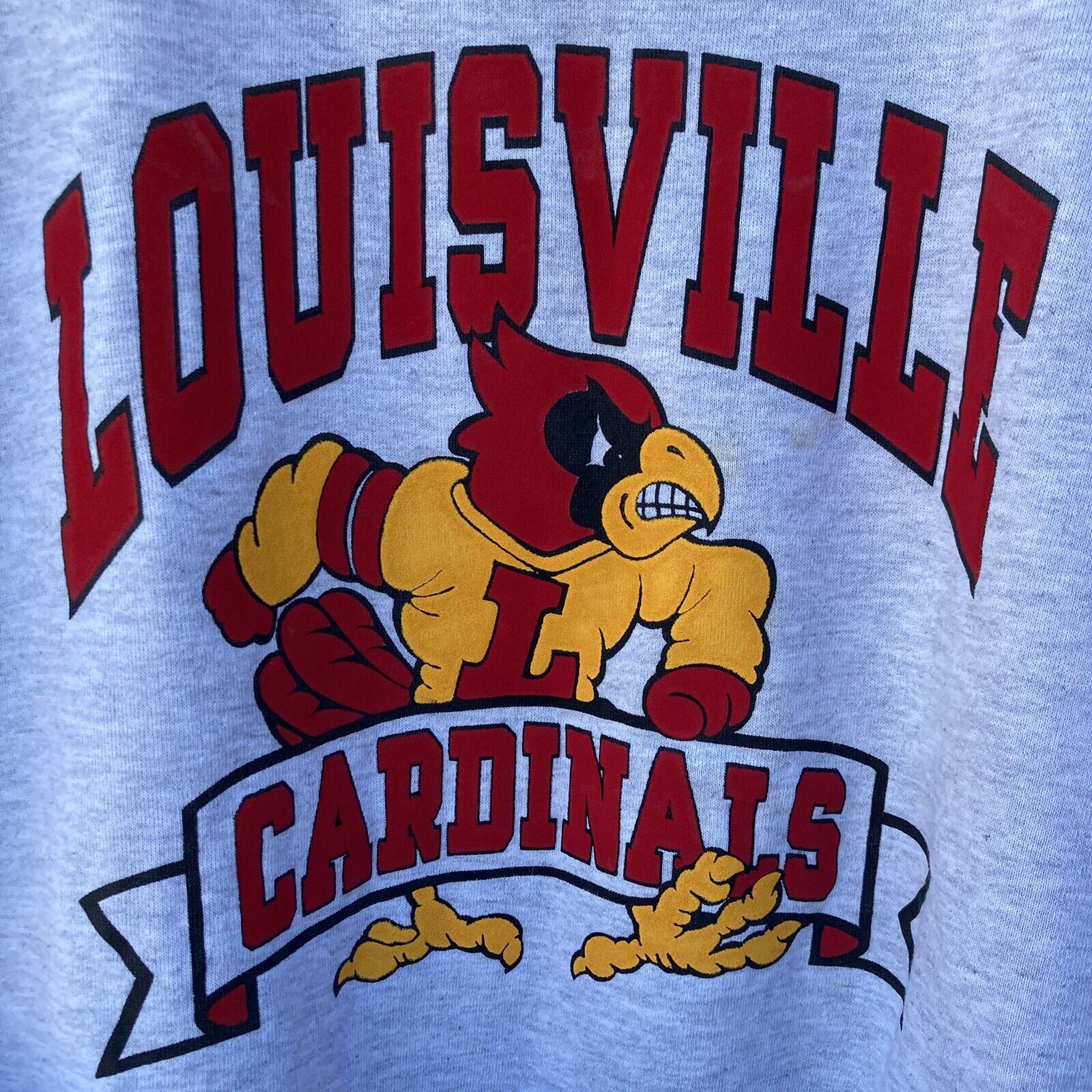Vintage 90S Russell Athletic Louisville Cardinals Distressed Sweatshirt Shirt Hoodie Full Size - Image 2
