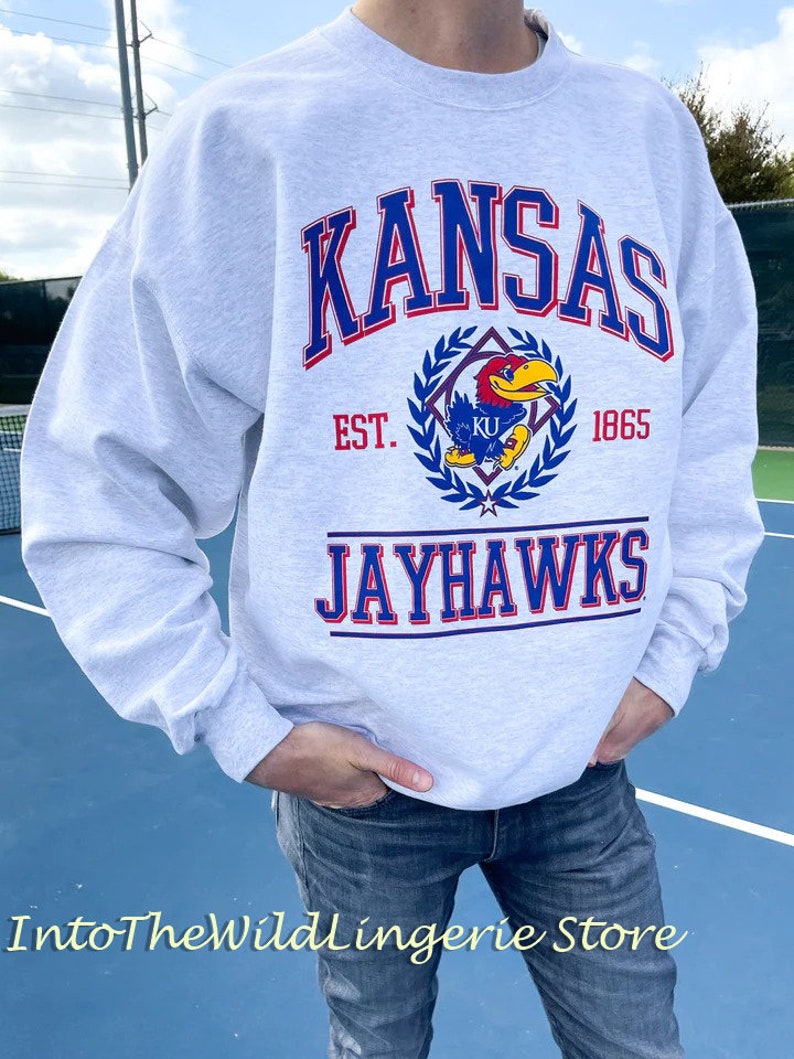 Vintage 90S University Of Kansas Crewneck Sweatshirt, Football Kansas Hoodie, Ku Game Day Sweatshirt