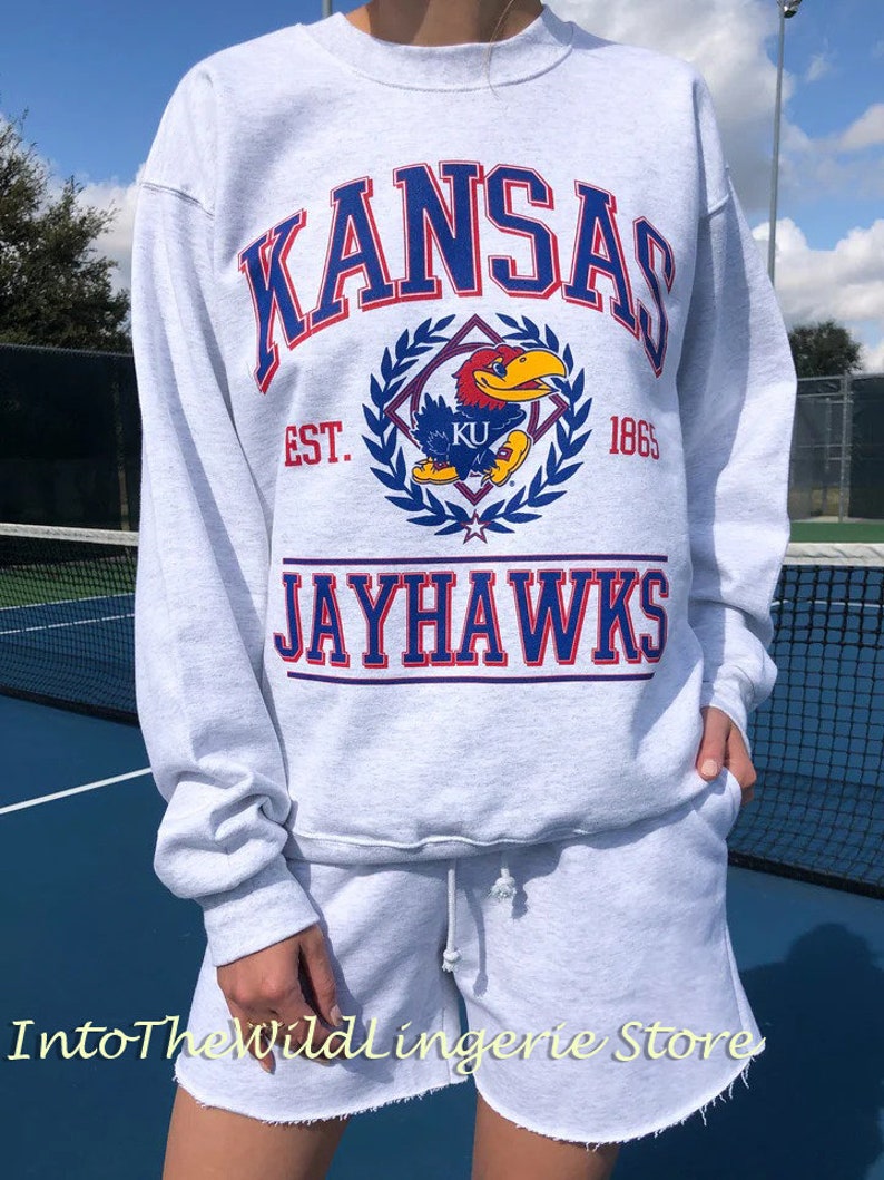 Vintage 90S University Of Kansas Crewneck Sweatshirt, Football Kansas Hoodie, Ku Game Day Sweatshirt - Image 2