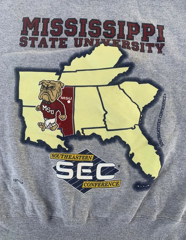 Vintage 90s Mississippi State University Southeastern Conference Sweatshirt, T shirt, Hoodie - Image 2