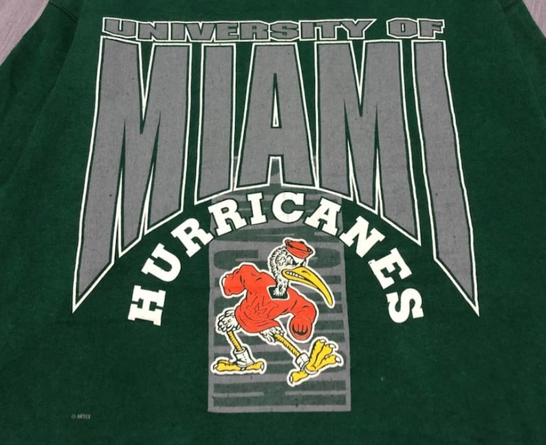 Vintage 90s University Of Miami Hurricanes Sweatshirt, Shirt, T-shirt, Hoodie - Image 2