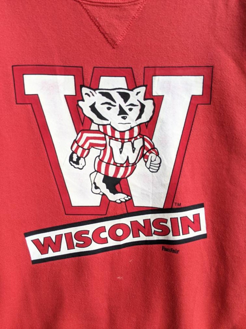 Vintage 90s Wisconsin University Unisex Sweatshirt Hoodie Shirt - Image 2