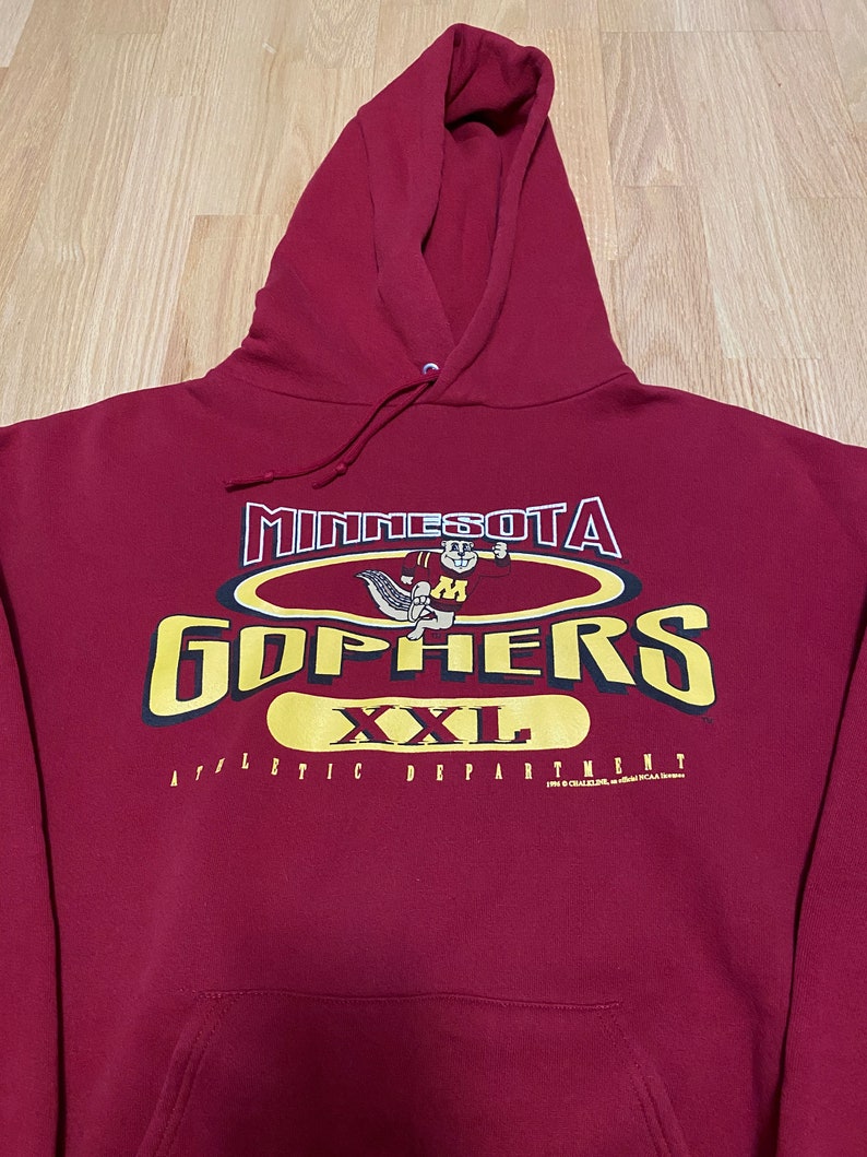 Vintage Chalk Line University Of Minnesota Golden Gophers Maroon Cotton Polyester Blend Pull Over Hoodie Sweatshirt - Image 2