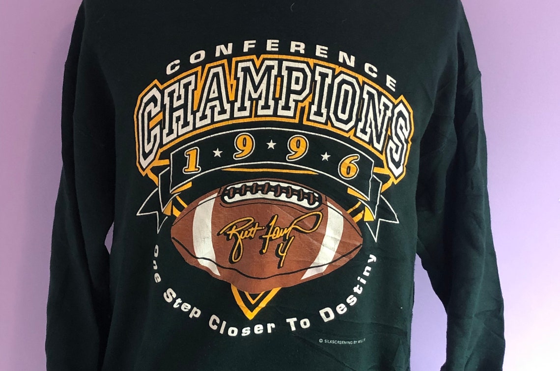 Vintage Green Bay Packers Brett Favre #4 NFL Football 1996 Conference Champions Sweatshirt - Image 2
