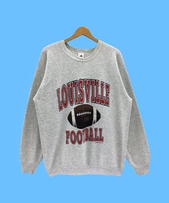 Vintage Louisville Football Big Logo Print Spell Out Crewneck Jumper Sweatshirt Sportswear American Football Mens