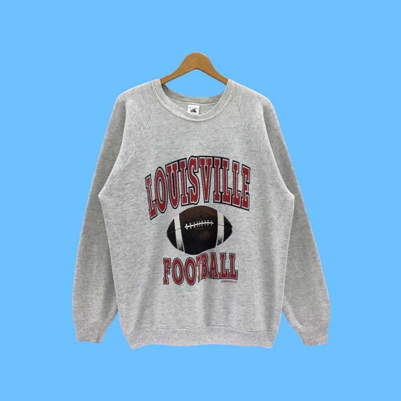Vintage Louisville Football Big Logo Print Spell Out Crewneck Jumper Sweatshirt Sportswear American Football Mens
