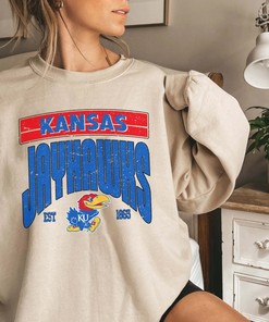 Vintage NCAA Kansas Jayhawks EST 1865 Logo Sweatshirt , University of Kansas Shirt, Basketball, College, Unisex Shirt Sweater Hoodie