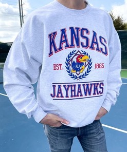 Vintage NCAA Kansas Jayhawks EST 1865 Logo Sweatshirt , University of Kansas Shirt, Basketball, College, Unisex Shirt Sweater Hoodie Gifts for Fans
