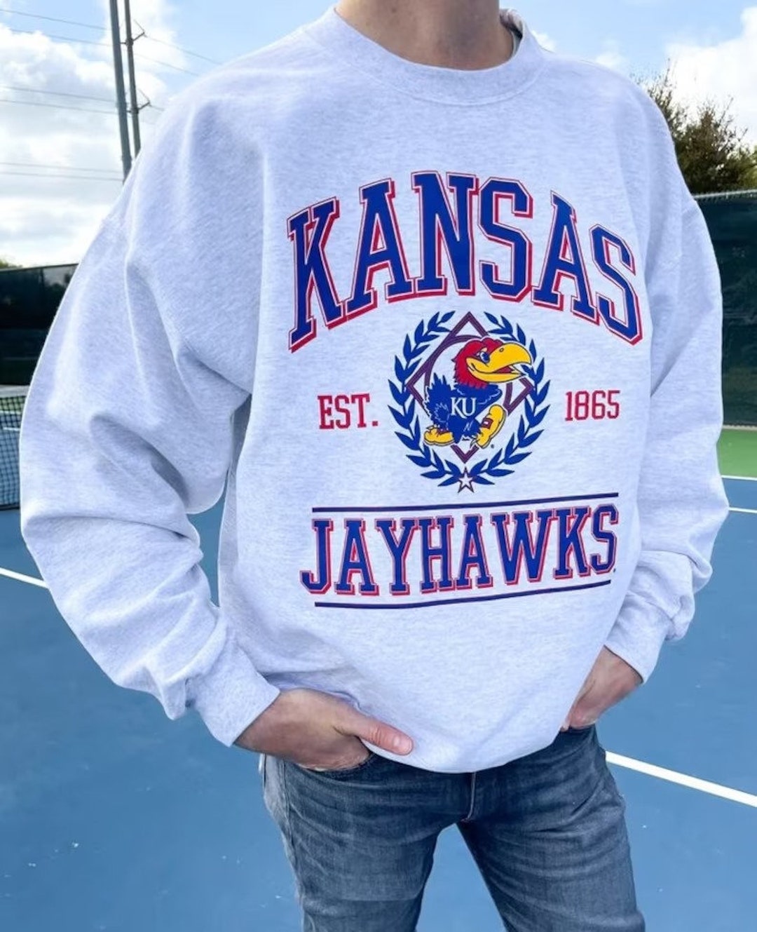 Vintage NCAA Kansas Jayhawks EST 1865 Logo Sweatshirt , University of Kansas Shirt, Basketball, College, Unisex Shirt Sweater Hoodie Gifts for Fans
